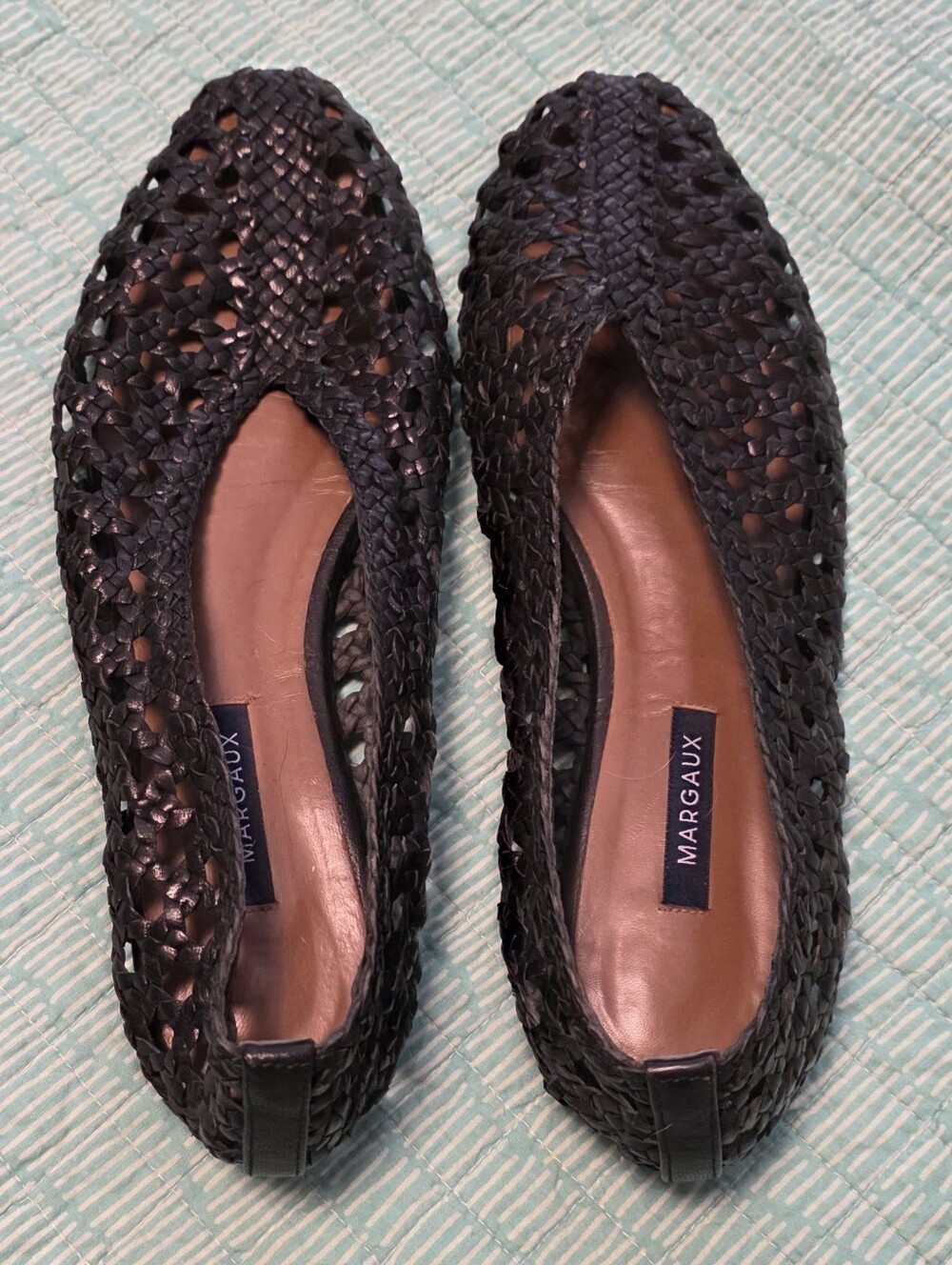 Margaux Black Woven Leather Slip-On Ballet Flats